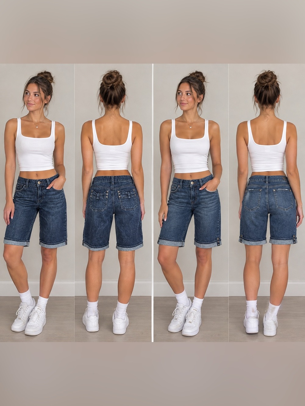 Rewind Women's Dark Wash Denim Cuffed Capri Shorts With Bow Pockets Size 7